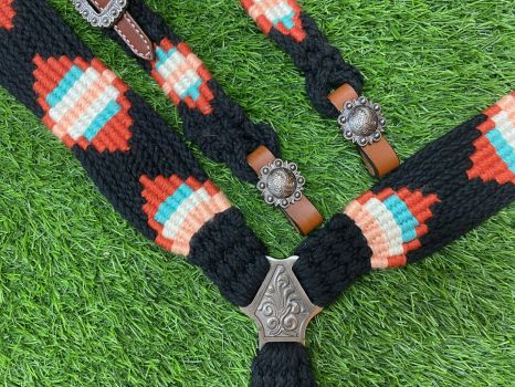Showman Corded One Ear Headstall and Breast Collar Set - Black&#47;Red #3